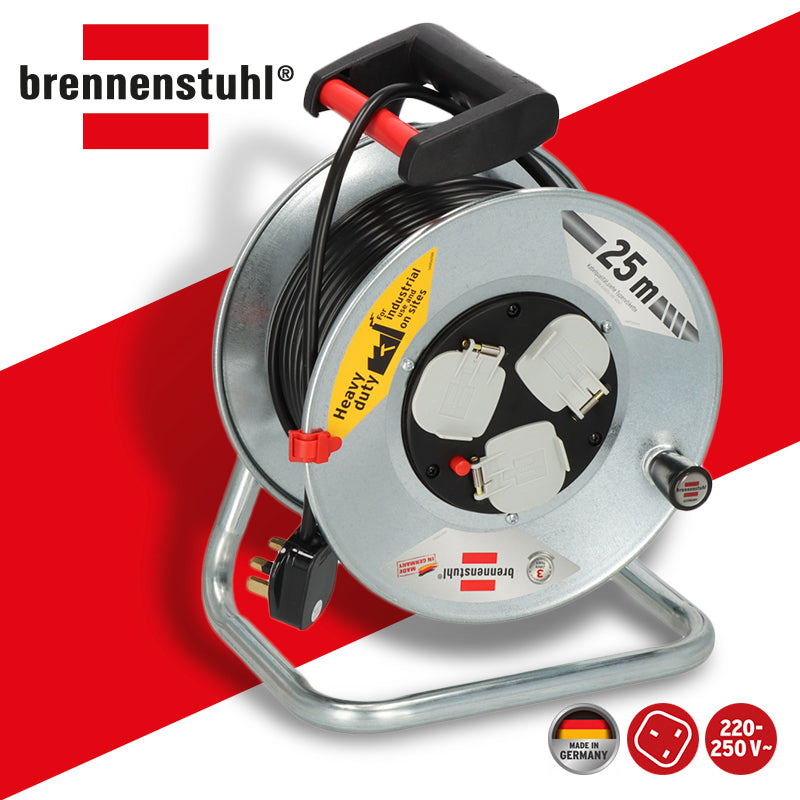 電線 拖轆 鐵製 13A 220V 3芯線 三位 連 25米線長 德國 brennenstuhl 百能蘇 電線拖轆