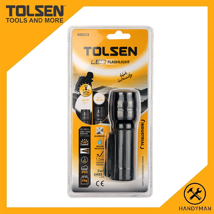 IP65 防水 調焦距 LED 手電筒 TOLSEN 東森牌