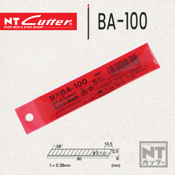 5片裝 9mm 80mm長 日本 NT Cutter BA-100 細鎅刀片