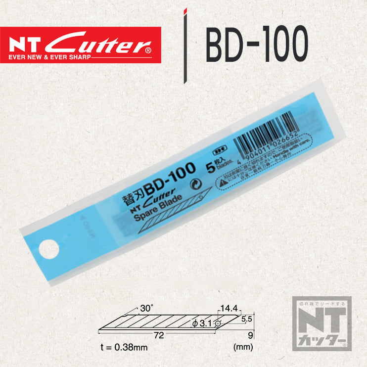 5片裝 9mm 72mm長 日本 NT Cutter BD-100 細鎅刀片