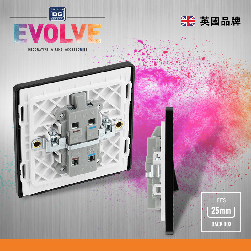 英國  BRITISH GENERAL EVOLVE 系列 20A 拉絲鋼黑色開關掣