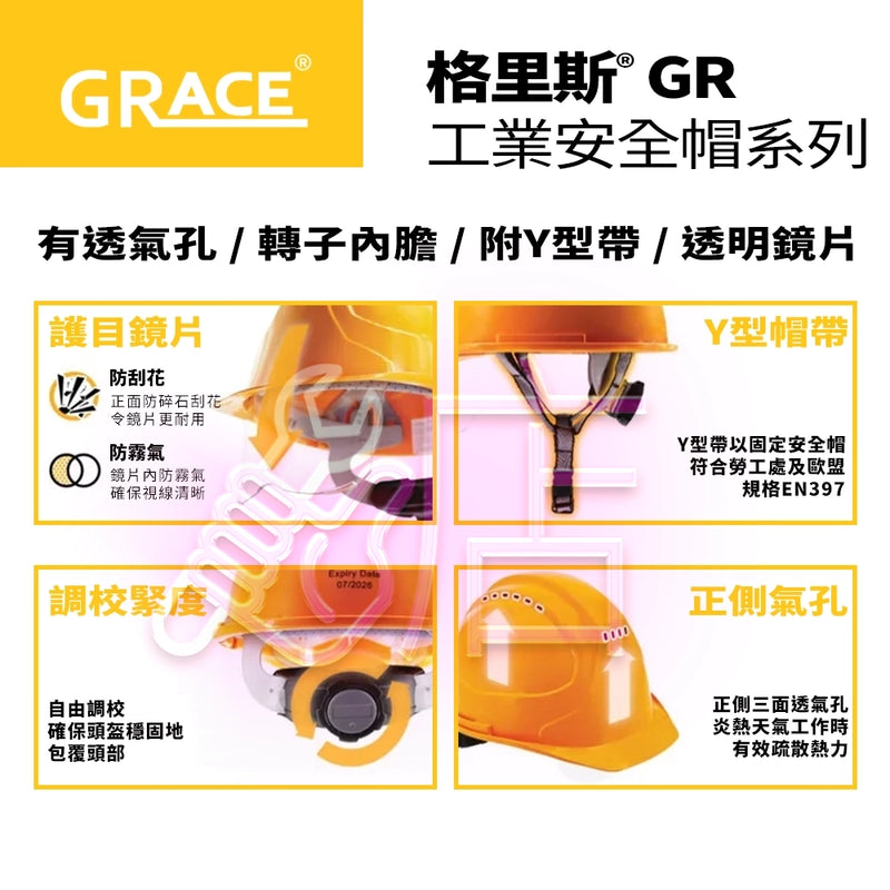 安全帽 正側透氣  連 Y 型帶 連鏡片 ND-GR026A 格里斯 GRACE GR 系列