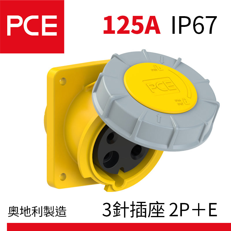 PCE 125A IP67 斜入墻式盤面防水插座