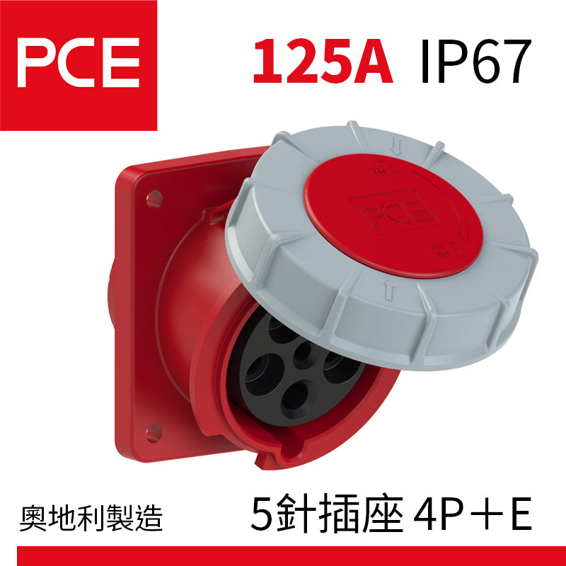 PCE 125A IP67 斜入墻式盤面防水插座